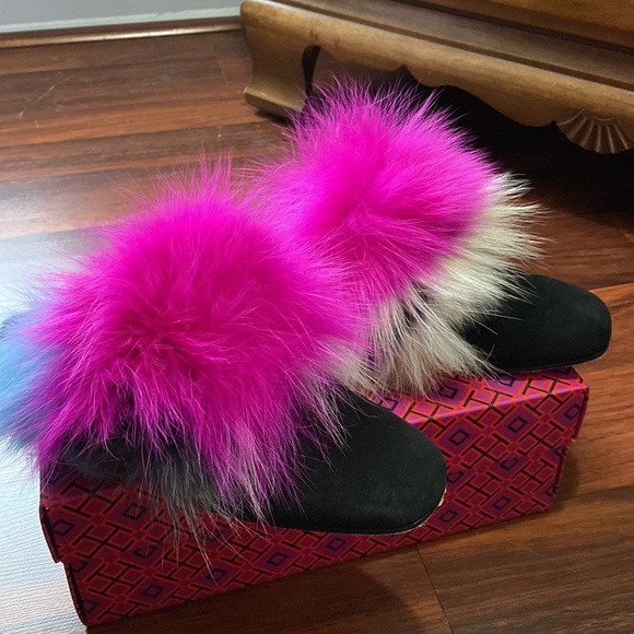 Stuart Weitzman Black Furgetit Women's Slides Suede Multi Color Flats - Picture 4 of 4